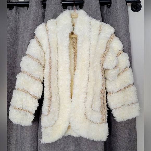 SIDE EFFECTS Hand crocheted Eyelash Vintage 80's Plush Cardigan - Picture 1 of 6